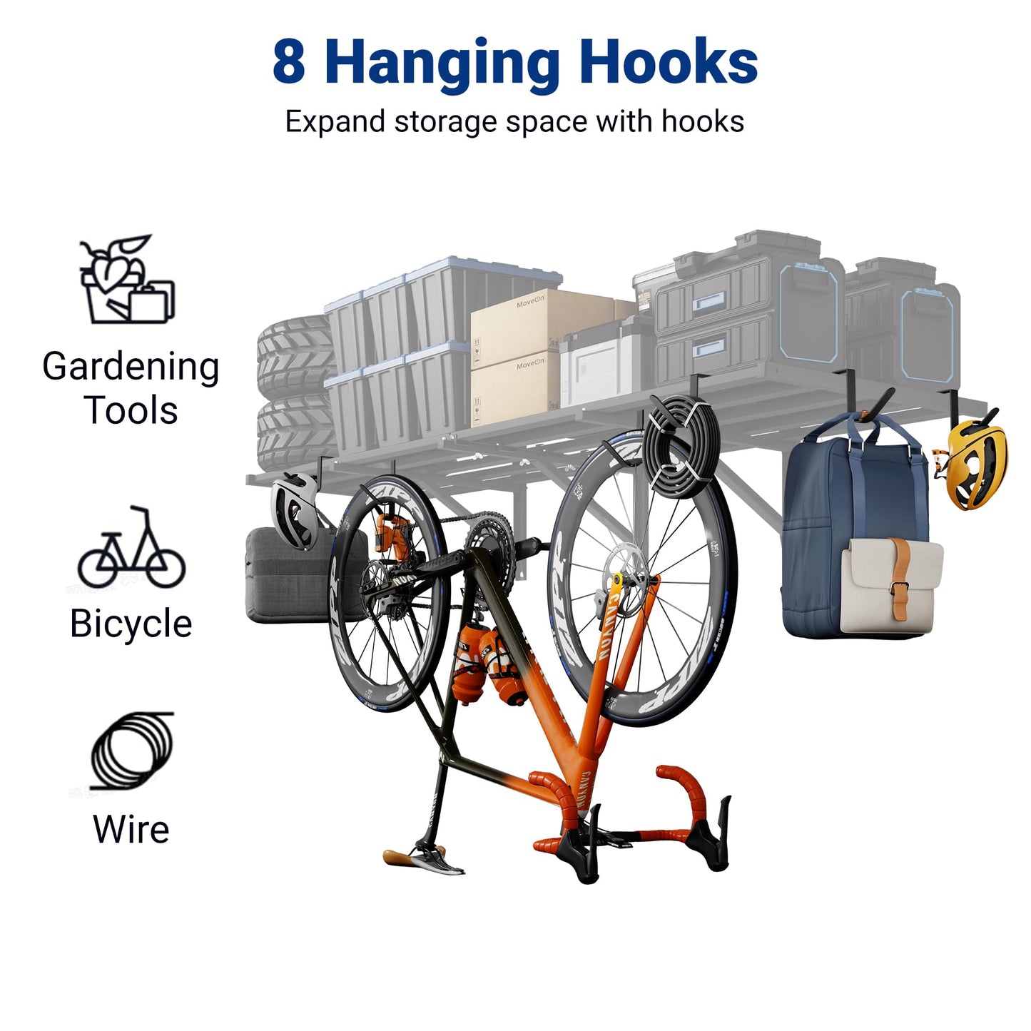 FLEXIMOUNTS 4-Pack 2x6ft Heavy Duty Garage Wall Shelving, 1200lbs Capacity, Garage Shelving Wall Mounted with 8 Hooks, Storage for Power Tools, Garden Supplies, Storage Bins, Lite Series