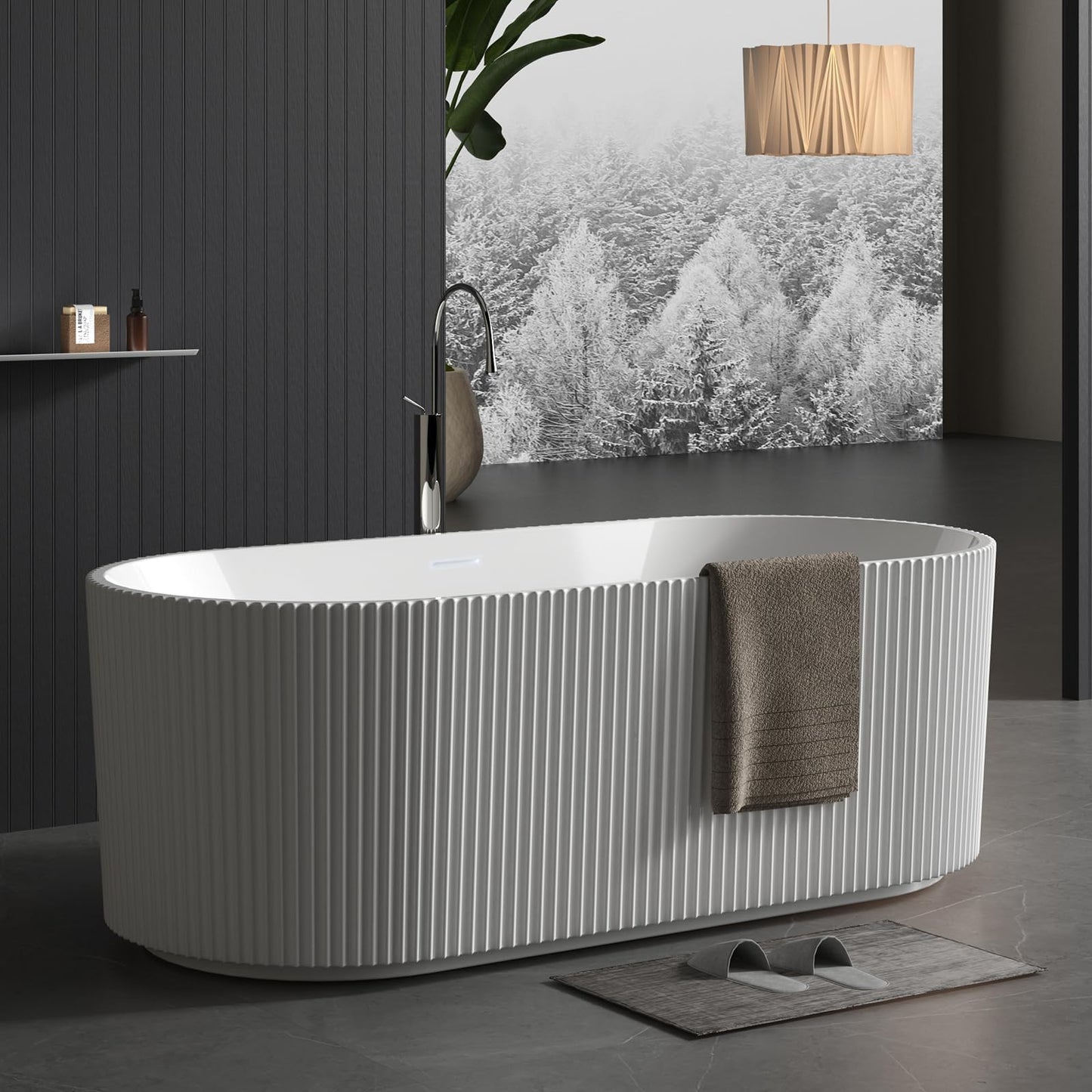 GarveeTech 59" Freestanding Acrylic Bathtub - Luxury Soaking Tub with Overflow Drain, CUPC Certified, Pleated Design, Glossy White, Easy Installation for Modern Bathroom
