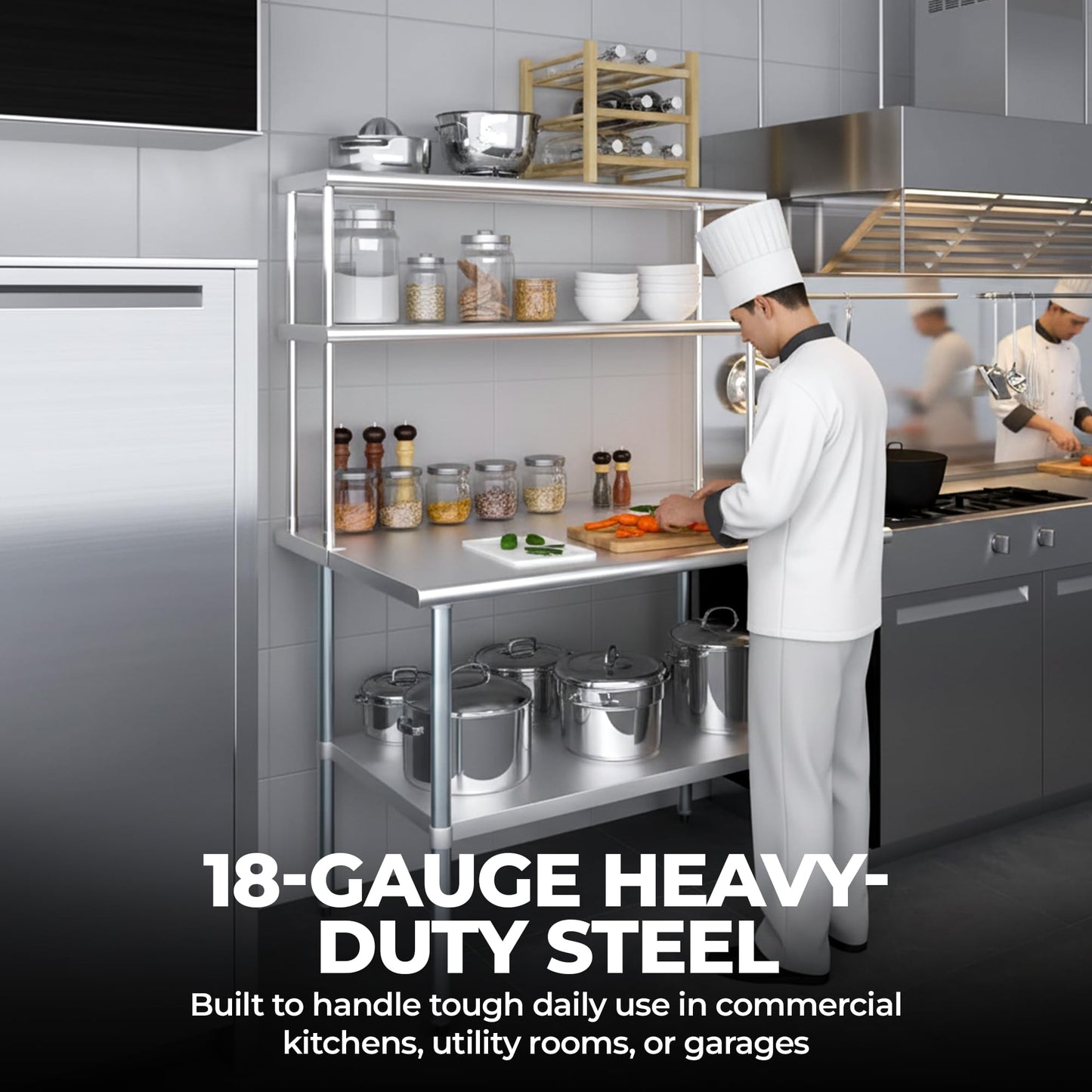 Express KitchQuip NSF Certified 18 Gauge Heavy Duty Stainless Steel Double overshelf with Brackets for Kitchens, Utility Rooms, Storage, Offices & Home