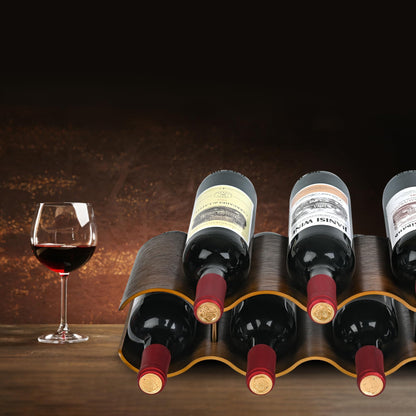 TRUDING Countertop Wine Rack - 7 Bottle Freestanding Wine Bottle Holder Stand - 2 Tier Wooden Wine Storage Rack - Walnut Wavy Wine Organizer for Cabinet Pantry Home Kitchen Bar