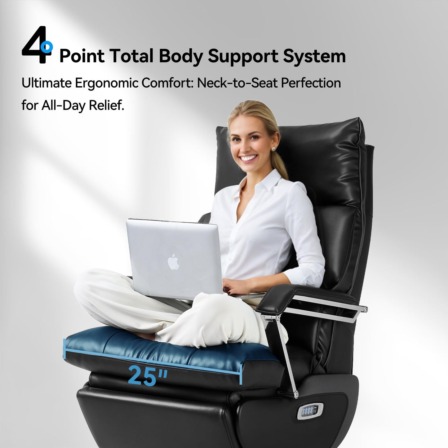 OKUP® M80 Dual Motor Electric Executive Office Chair with Footrest, Comfortable Reclining Office Chair Wide Seat, Ergonomic Leather Home Office Desk Chair, Black, No Massage