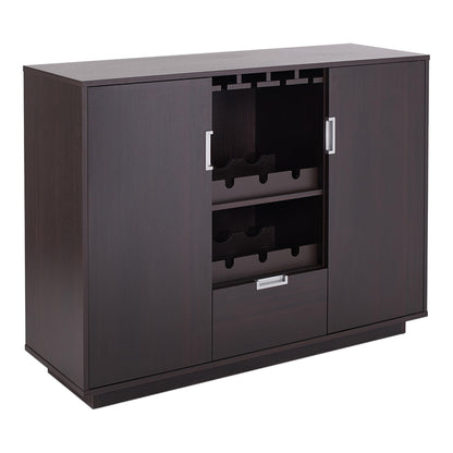 ioHOMES, Mendocino Contemporary 1-Drawer, Wood Frame Dining Buffet with Wine and Glasses Display Racks, Sideboard with Two Shelved Cabinets, Espresso