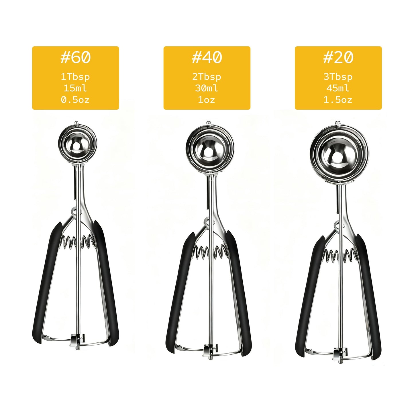KEETARA Cookie Scoop Set, Cookie Scoops for Baking Set of 3, Cookie Dough Scoop, Small/Large Ice Cream Scoop, 1/2/3 Tbsp Cookie Scoop with Trigger, Ice Cream Scooper, 18/8 Stainless Steel, Non-Slip