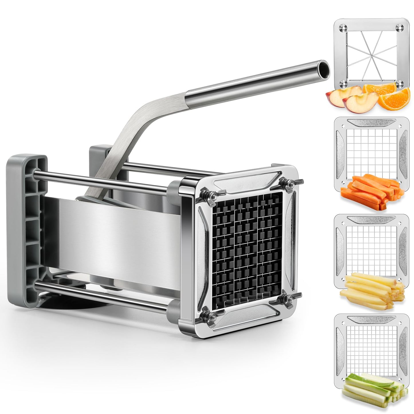 French Fry Cutter, Sopito Professional Stainless Steel Potato Cutter with 1/2", 1/4", 3/8" & Wedge Blades for Potatoes, Carrots, Apples