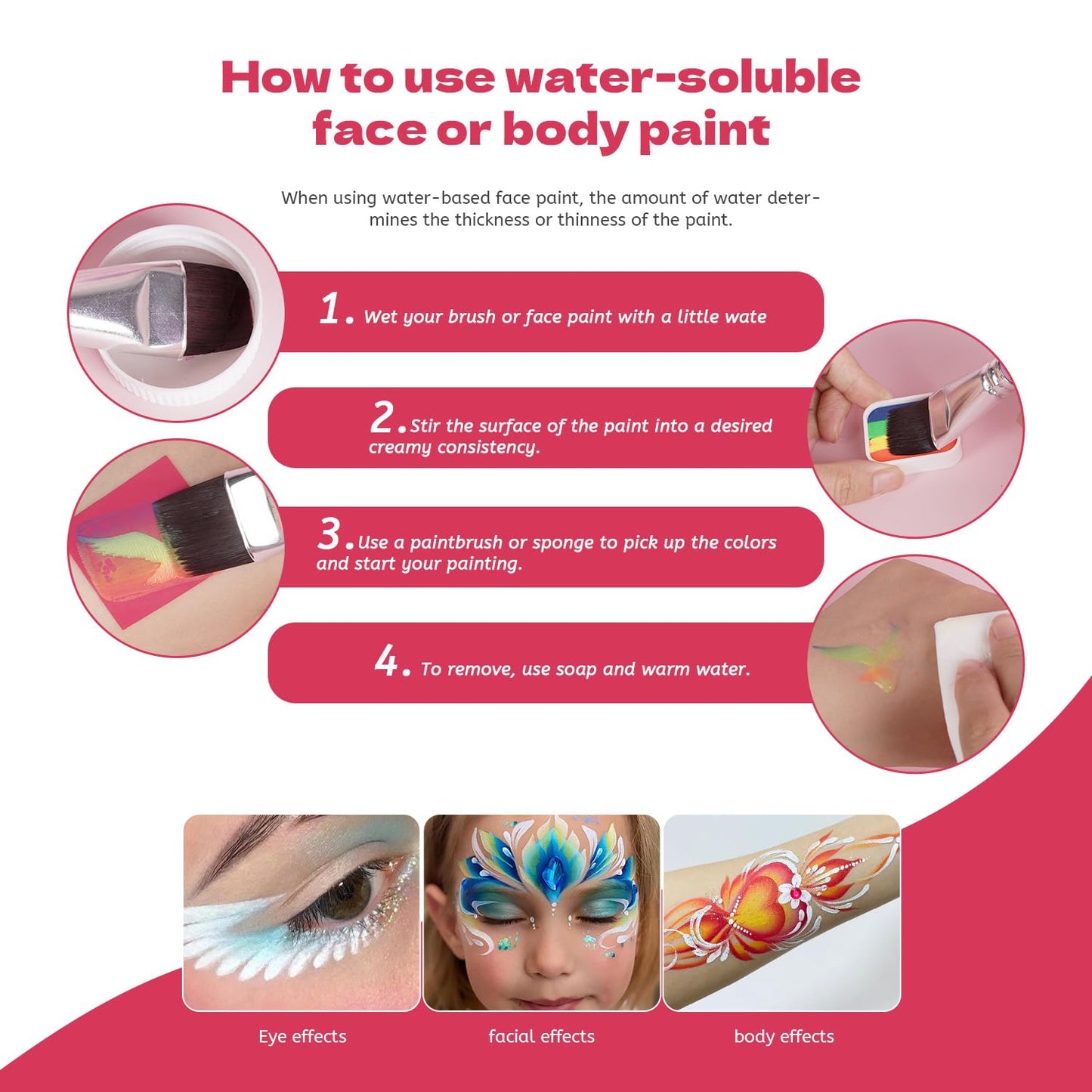 Professional Face Painting Kit for Kids Adults-12*10g Non Toxic Water Activated Face Paint Kit With Brushes,Stencils，Gem Stickers;Halloween,Carnival;Water Based Facepaint Makeup Kit for Kids Party