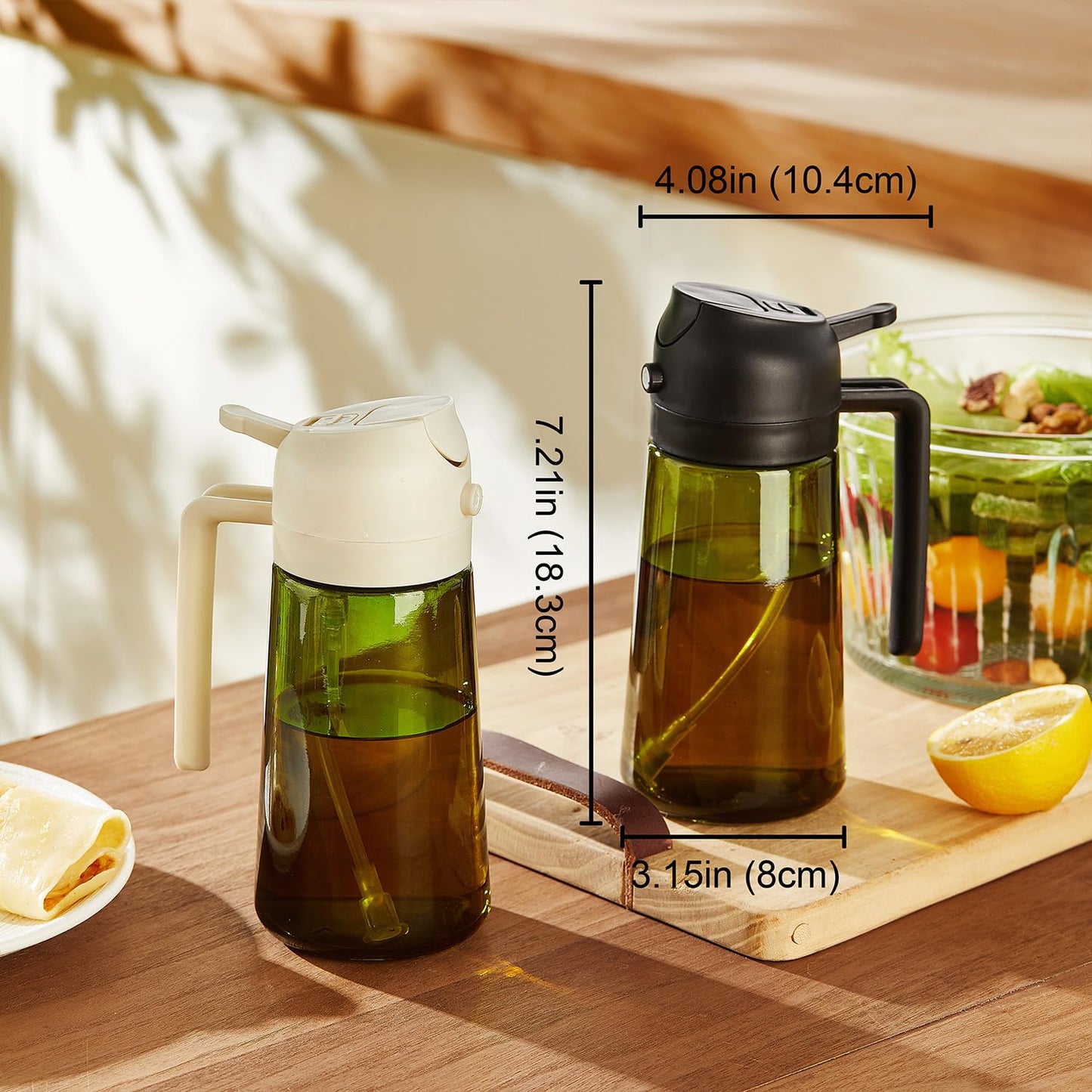 TrendPlain - Original 16oz/470ml Olive Oil Dispenser Bottle for Kitchen Gadgets and Air Fryer Accessories - Olive Oil Sprayer for Cooking w/Stickers - Black&Green