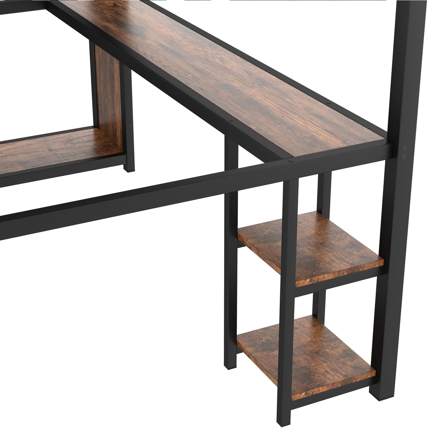 Bellemave Queen Size Loft Bed with Desk and Storage Shelves, Queen Loft Bed with Wardrobe and Hanging Rod, Game Loft Beds with Guardrail, Heavy Duty Loft Beds for Adults, Teens, Black Woodgrain