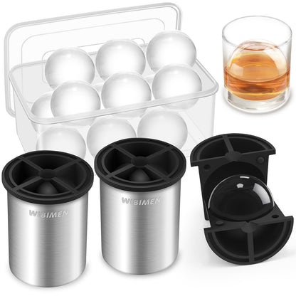 Clear Ice Cube Maker - 2.5" Ball - Stainless Steel Clear Ice Maker - Compact Design - for Whiskey, Cocktails, Bourbon - 2 PACK with Ice Tong & Ice Box