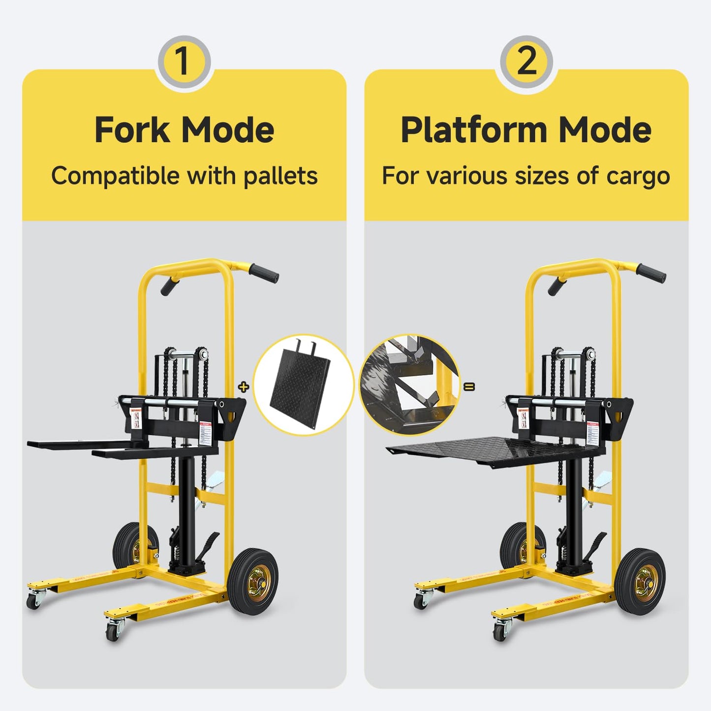 Hydraulic Material Lift, Pallet Jack Table Cart- 480-Lb. Capacity, 35in Lift. with Swivel Wheels, Steel Platform Board (03 Yellow, 480 LB)
