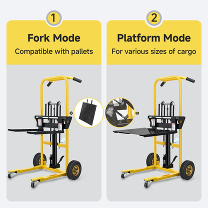 Hydraulic Material Lift, Pallet Jack Table Cart- 480-Lb. Capacity, 35in Lift. with Swivel Wheels, Steel Platform Board (03 Yellow, 480 LB)