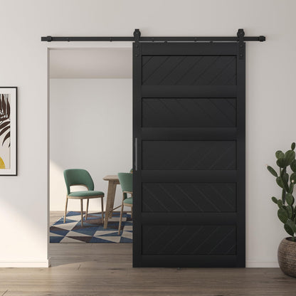 JUBEST 42" x 84" Barn Door, Slding Barn Door Kit Wav-Shape Barn Door Panel with Hardware Kit Include, Easy Installation, Solid Wood, MDF & PVC Covered, Black