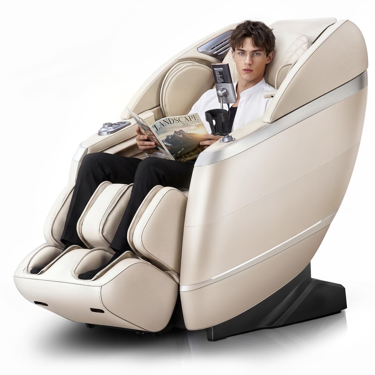 HealthRelife 4D Massage Chair Full Body, 166° Flexible Track, 18 Modes, 11 Techniques, 36 Airbag Massage, with Yoga Stretch, Foot Massage, Zero Gravity Massage Recliner（Beige）