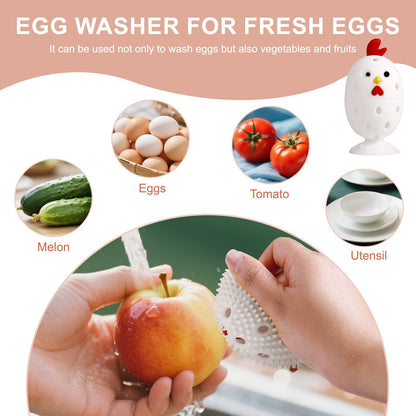 wonlex 4PCS Egg Brush Cleaner Multipurpose Fruit and Vegetable Rotating Scrubber Tool for Fresh Eggs, Reusable Chicken Duck Egg Washer Scrubber (White+Yellow)