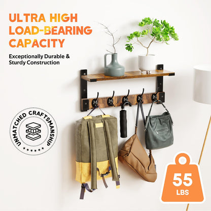 Oraich Wall Hooks with Shelf, Coat Rack Wall Mount for Coat Backpack Key Clothes Hanger, Wall Floating Shelf Hanging in Entryway, Living Room, Bathroom, Bedroom, Kitchen