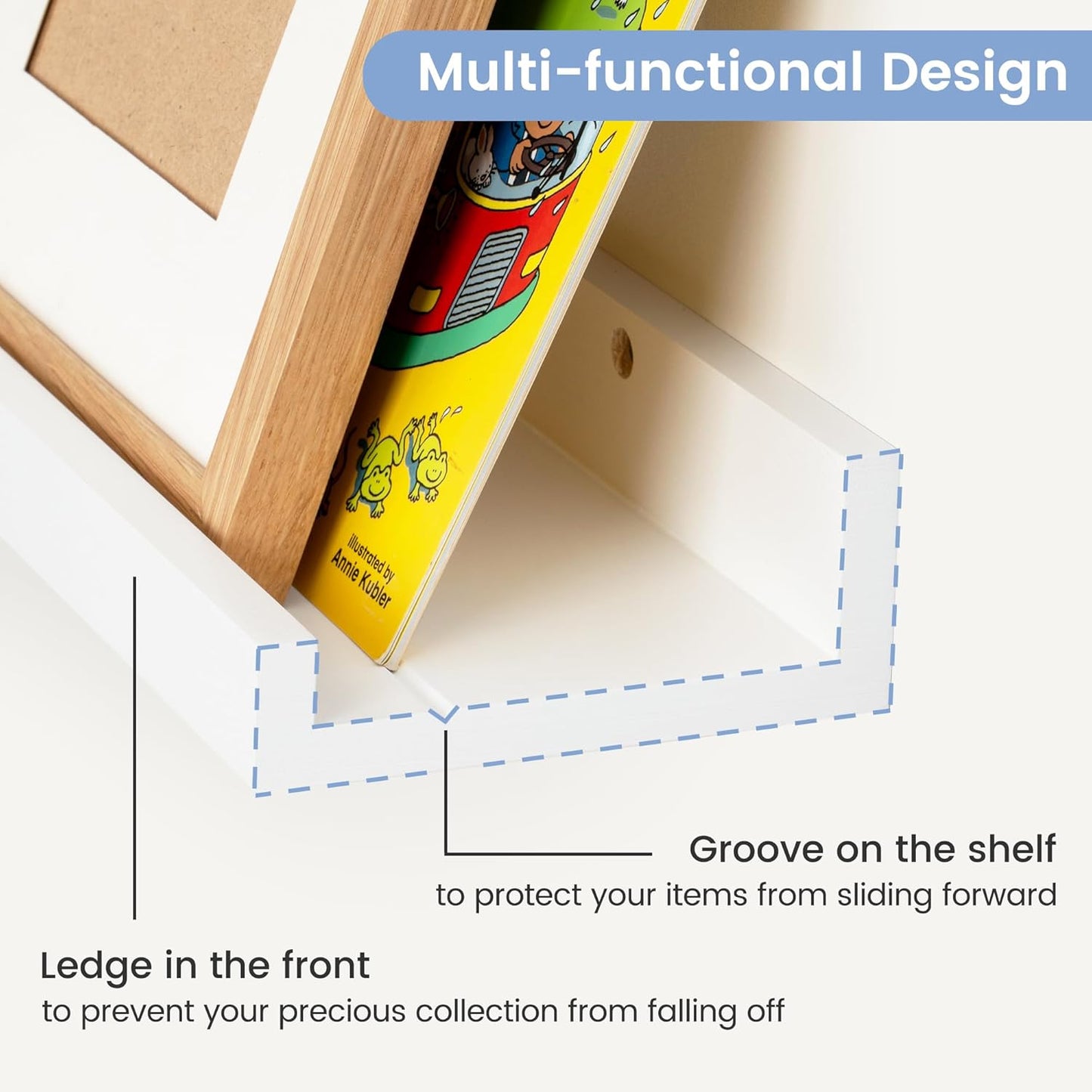 24 inches 3 Packs, Picture Ledge Shelf for Wall, Solid Pine Wood Nursery Book Shelves Floating Ledge Shelves for Kids'