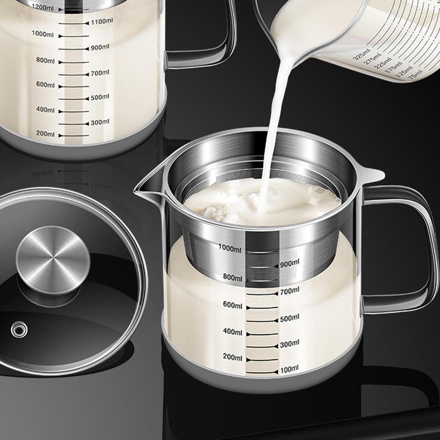 BinaryABC Yogurt Strainer,Nut Milk Strainer,Juice Food Strainer,Glass Teapot with Mesh Strainer,Stainless Steel Iced Tea Pitcher