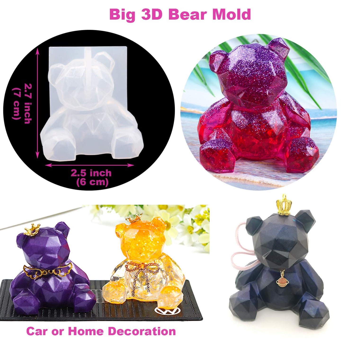 EuTengHao 132Pcs Animal Silicone Molds DIY Resin Casting Kit Contains 4 Bears 3D Bear Rabbit Cat Paw Mold Necklace Pendant Time Gem Eiffel Tower Jewelry Crystal