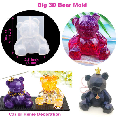 EuTengHao 132Pcs Animal Silicone Molds DIY Resin Casting Kit Contains 4 Bears 3D Bear Rabbit Cat Paw Mold Necklace Pendant Time Gem Eiffel Tower Jewelry Crystal