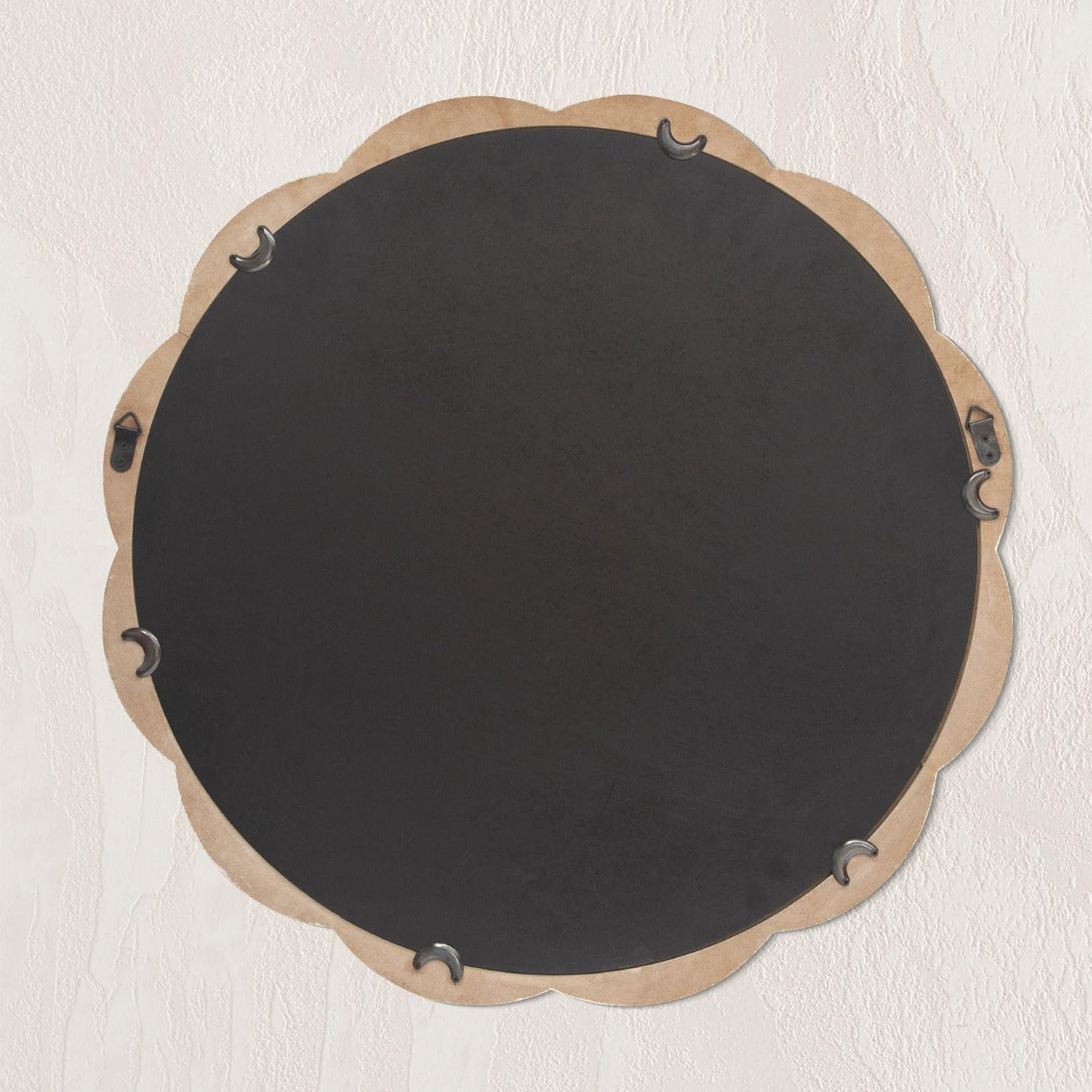 UPPER DECOR 30 Inch Round Wall Mirror, Whitewashed Wooden Frame with Scalloped Edge & Beaded Trim, Decorative Farmhouse Boho Mirror for Bedroom, Bathroom, Living Room, Entryway