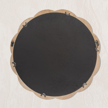 UPPER DECOR 30 Inch Round Wall Mirror, Whitewashed Wooden Frame with Scalloped Edge & Beaded Trim, Decorative Farmhouse Boho Mirror for Bedroom, Bathroom, Living Room, Entryway