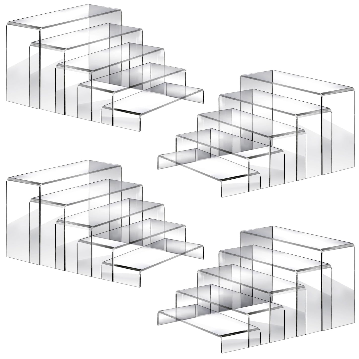 Fixwal 20pcs Large Acrylic Risers 4 Set Acrylic Display Stand Perfume Organizer Stands Clear Rectangular Dessert Table Display Set, Display Shelf for Show Cupcake, Figures, Jewelry, Toys