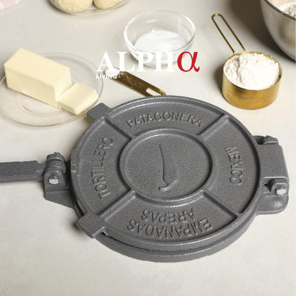 Alpha Living Tortilla Press – 8 Inch Cast Iron Quesadilla Maker – Heavy Duty Empanada Maker Press – Cast Iron Tortilla Maker for Kitchen, Home Use