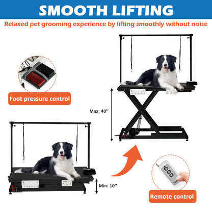 GarveeTech 50" Dog Grooming Table, Electric Hydraulic Grooming Table for Large Dogs or Small Dogs, Aluminium Overhead Arm, Anti Slip Tabletop, 6 USB Ports, Home & Salon Use, Max Capacity 330Lb, Black