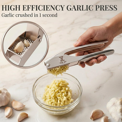 Premium Garlic Press Stainless Steel, Heavy Duty Mincer & Crusher Tool, Large Capacity Ginger Press and Masher, Easy Squeeze Presser, Rustproof Dishwasher Safe Kitchen Gadget