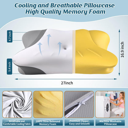Cervical Neck Pillow - Cooling Pillow for Neck Pain Relief, Ergonomic Side Sleeper Pillow for Sleeping, Contour Memory Foam Pillows for Neck Support, Orthopedic Bed Pillow for Back Stomach Sleepers