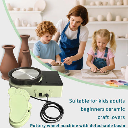 Pottery Wheel Machine with Foot Pedal, 6" Turntable Two-Way Rotation Clay Wheel，Electric Ceramic Forming Machine with Detachable Basin,DIY Clay Potter's Wheel Kit for Kids and Beginners Adults at Home