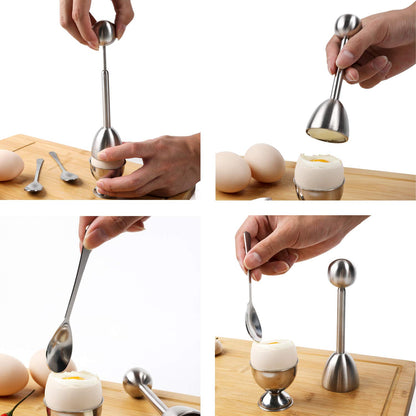 Soft Hard Boiled Egg Cutter Topper Set Egg Cracker with Include 2 Cup 2 Spoon 1 Topper Cutter Shell Separator Remover Stainless Steel Kitchen Tool