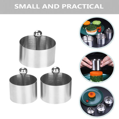 Set of 3 Stainless Steel Sushi Tower Mold, Round Mousse Cake Ring Molds with Pushers, Tuna Tartare Mold Ring for Home Kitchen Use