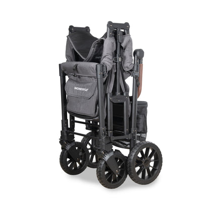 WonderFold W2 Luxe Pro Stroller Wagon - Collapsible Stroller Wagon with Aluminum Frame - Adjustable Canopy & Push Handle - XL All-Terrain Wheels - for Babies, Toddlers & Kids - 2 Seater - Gray