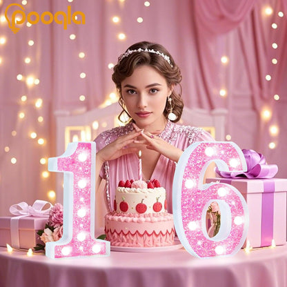 Pooqla LED Marquee Letter Lights, Light Up Letters Glitter Letter Sign Girls Gift, Battery Powered Night Light Pink