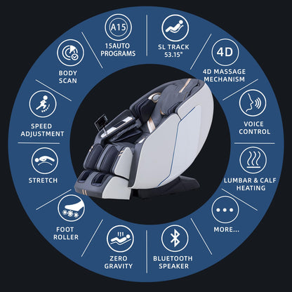 MassaMAX 4D Full Body Massage Chair for Daily Comfort Upgrade-Yoga Stretch, AI Voice Control, 55" SL Track, Zero Gravity, Extendable Footrest, 15 Modes, Foot Rollers, Waist & Calves Heating with Cover