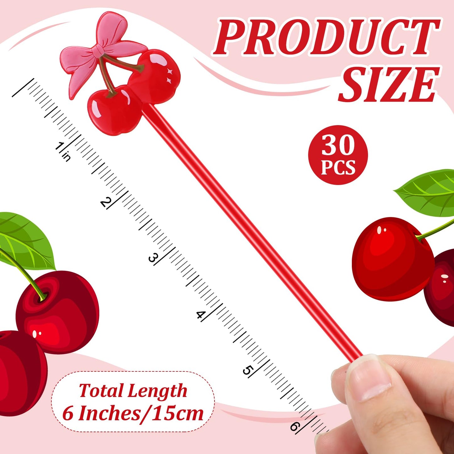 Reallnaive 30 Pcs Cherry Bow Drink Stirrers 6 Inch Pink Red Coquette Bow Swizzle Sticks Plastic Preppy Coffee Cocktail Stir Sticks for Bachelorette Galentines Day Valentines Wedding Party Favors