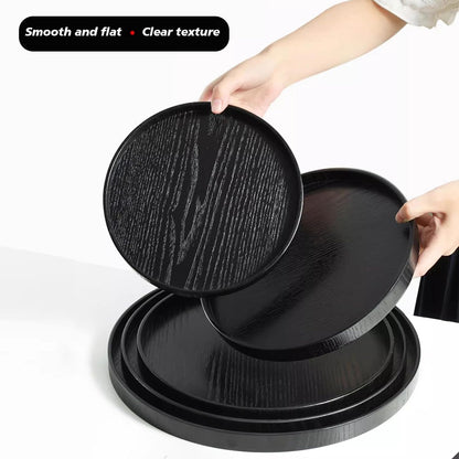 River (8.2inch, Round Wood Serving Tray, Solid Wooden Decorative Tray Non-Slip Tea Coffee Table Tray Snack Plate Food