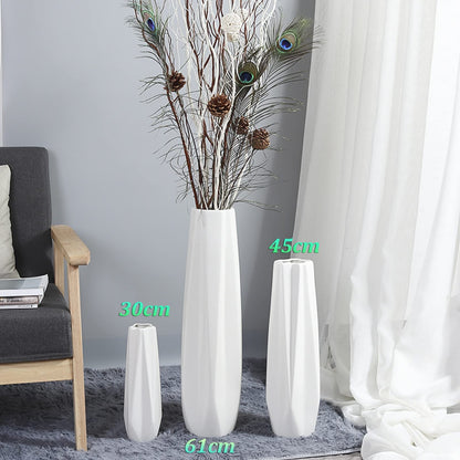 FKTHYO Floor vase Accessories Large Floor Vase,White Ceramic Vase,Handcrafted,Sophisticated Vessel for Decorative Branches and Dried Flowers (White 61cm)