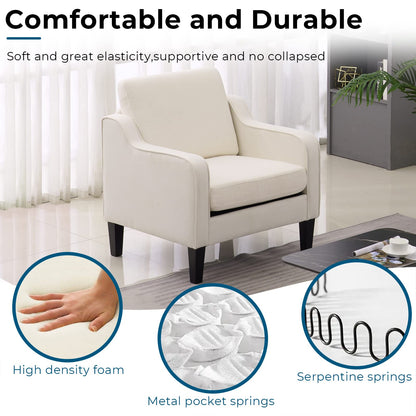 VINGLI Modern Accent Chairs Set of 2, Beige Living Room Chairs Comfy Armchair for Bedroom, Upholstered Sofa Chair Reading Chair for Small Spaces, Apartment, Waiting Room