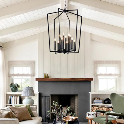 Vezzio 12-Light Large Black Chandelier, D30 Inch Modern Industrial Farmhouse Lantern Pendant Light for High Ceiling Entryway, Foyer, Dining Room，Kitchen Island，Hallway，Staircase
