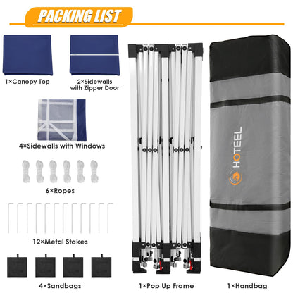 HOTEEL 10x20 Pop up Canopy Tent with Sidewalls, Outdoor Waterproof Tents for Parties with Center Lock, Sandbag, Easy Setup Event Tent Shelter with Reinforce Rod for Backyard, Camping, Market, Navy