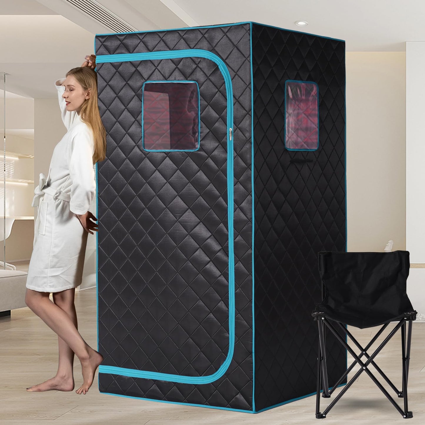 Smartmak Portable Infrared Sauna Box with 660nm Red Light Therapy Lamp for Home, Personal Indoor Full Body Dry Sauna Spa Tent, Relax Saunas with 6 Heaters, Heated Foot Pad, Remote, Chair, Blackgreen