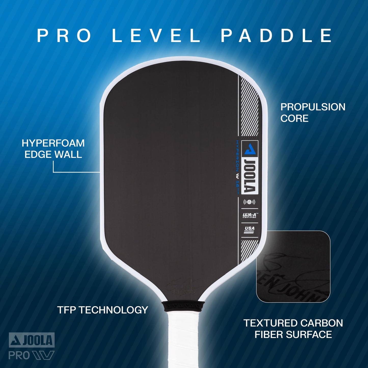 JOOLA Ben Johns Hyperion Pro IV 16mm Pickleball Paddle - Tech Flex Power - Aero Curve for Swing Speed - Propulsion Core Increases Power & Touch - UPA-A Certified - USAP Approved - NFC Chip Enabled.