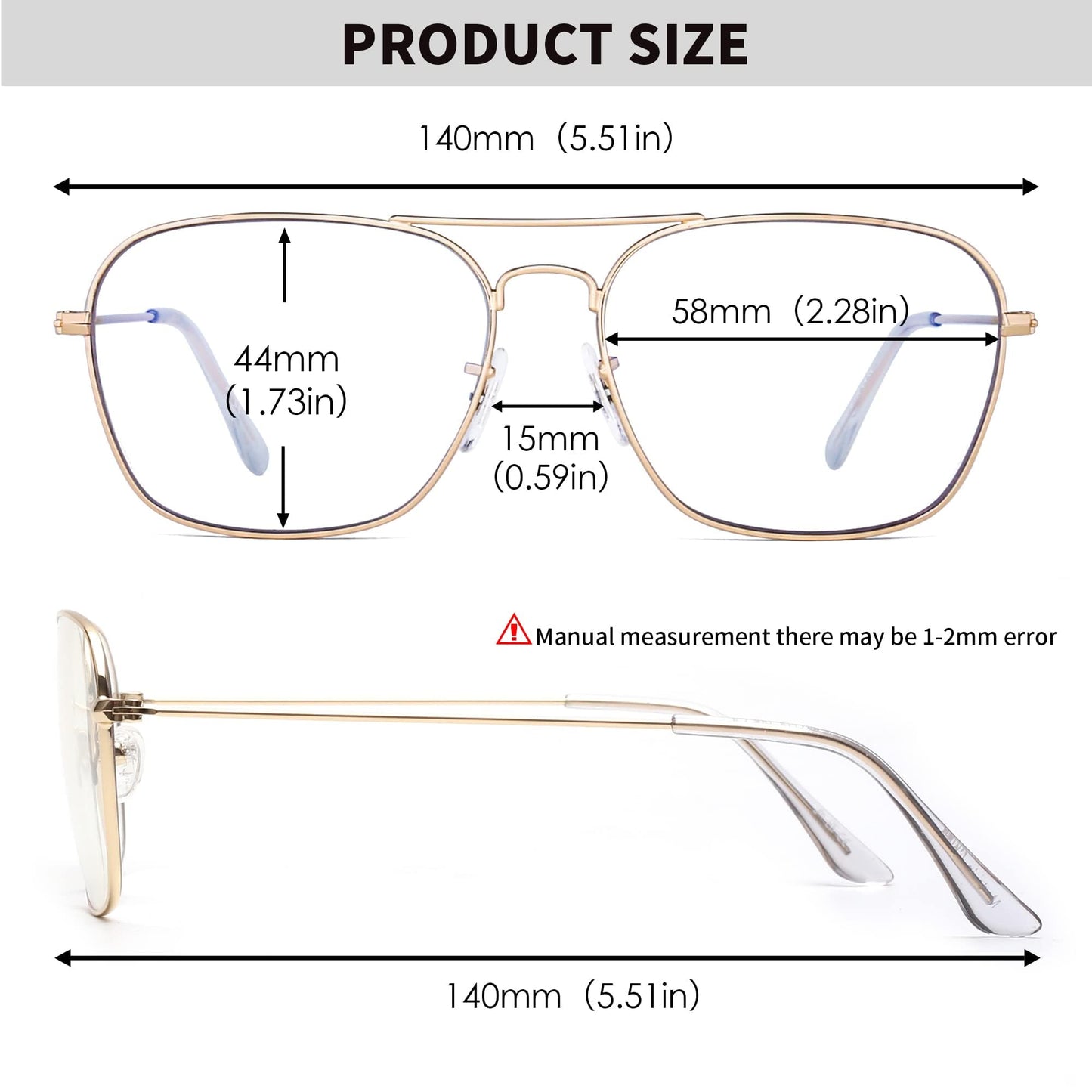 JM Aviator Computer Blue Light Blocking Glasses, Square Eye Protect Video Eyeglasses Anti Glare Men Women (Gold Frame Clear Temple Tips)