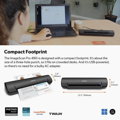 Ambir ImageScan Pro 490i (DS490-AS) Duplex Document and Card Scanner with AmbirScan