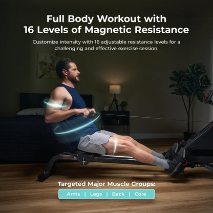 Sunny Health & Fitness Smart Silent Magnetic Rowing Machine with Dual Slide Rail – Magnetic Resistance Rower Designed for Low-Impact Full-Body Workouts and Users up to 300 LB - SF-RW523021