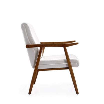Manhattan Comfort Archduke Mid Century Modern Accent Chair, Fully Assembled, Made of Beech Wood Frame, Upholstered in Faux Leather, Ideal for Living Room, Set of 1, White