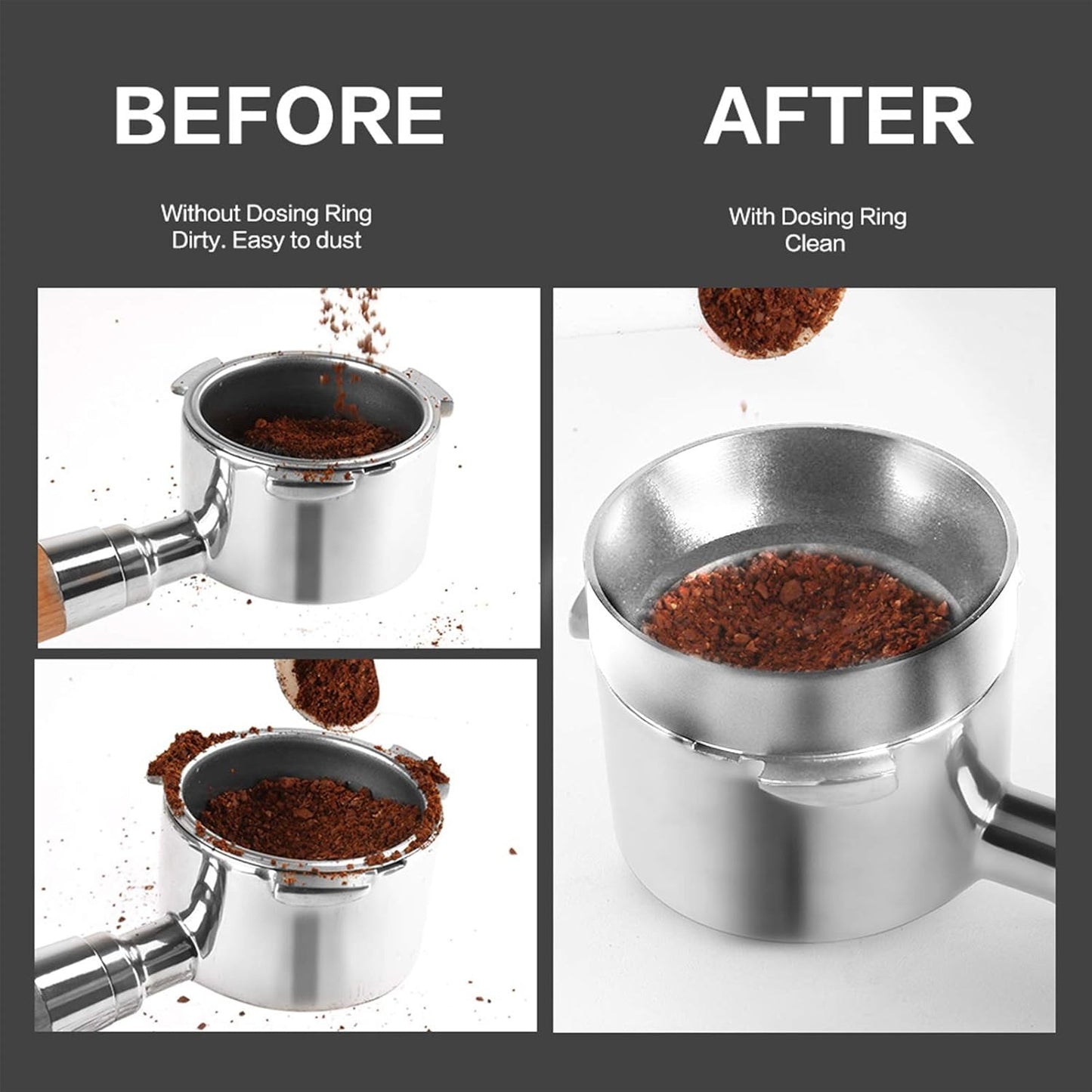 Silver Magnetic Coffee Dosing Ring and Funnel for Office Coffee Lovers Home, 58MM with Magnetic