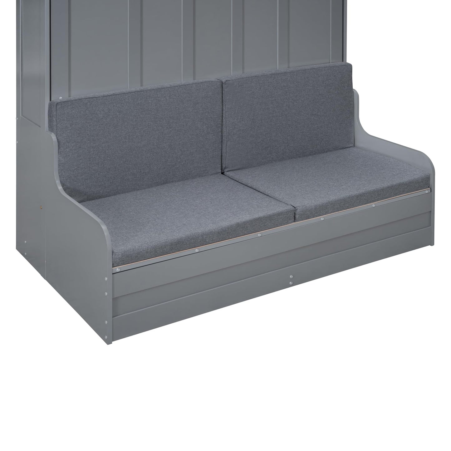 Merax Queen Size Murphy Bed Frame, Modern Wall Bed Can Be Folded into Cabinet, Chair with Cushion, Gray