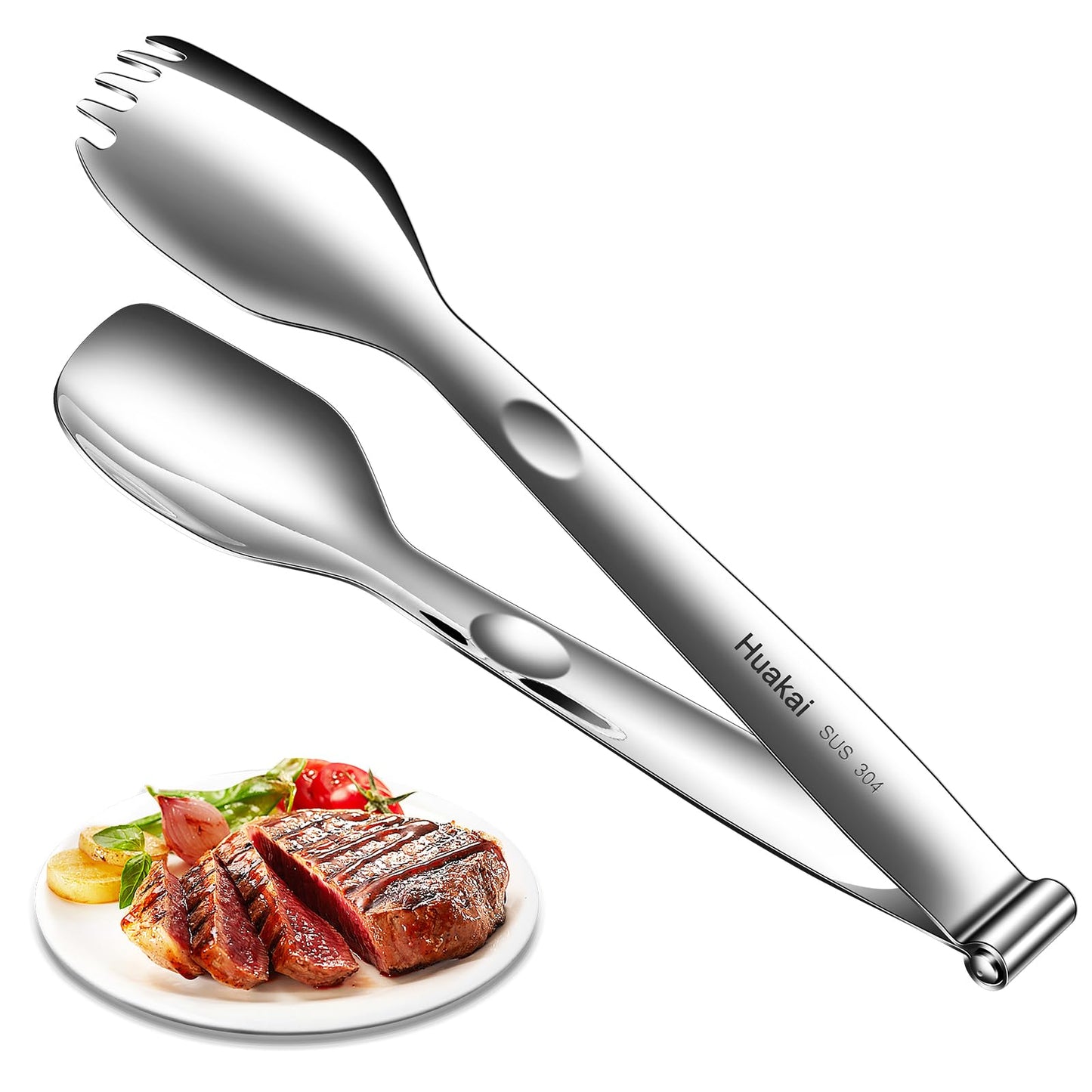Huakai Cooking Tongs Detachable Design Stainless Steel Separates into Independent Small Spatulas, while Combining to Form Powerful Tongs for Flipping Heavy Steaks or Burgers